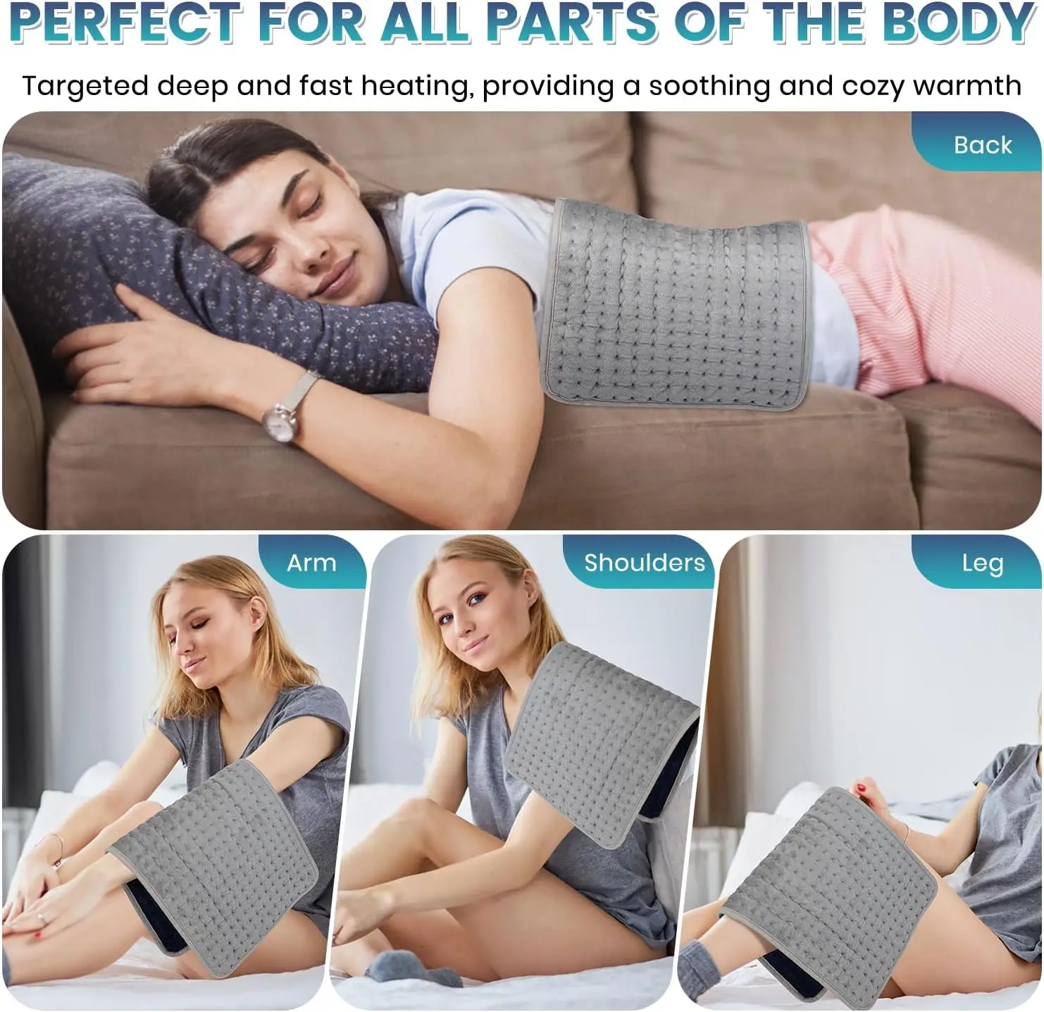 TOUSEN Ultra-Soft Microplush Machine Washable Portable Back Pain Menstrual Electric Heat Pad auto shut off heated  warm pad