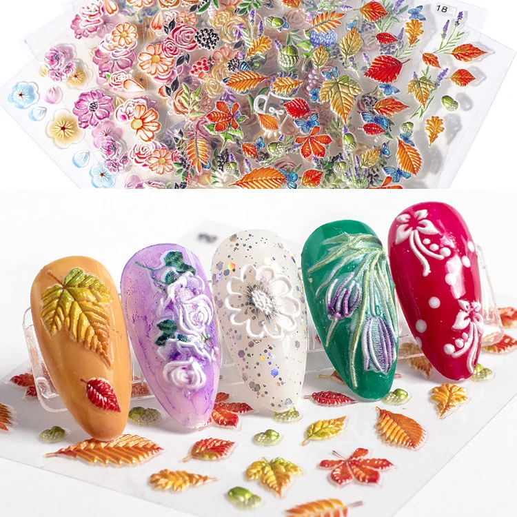 40 colors 6d nail flower sticker decoration water decals nail art stickers 5d embossed water transfer nail sticker