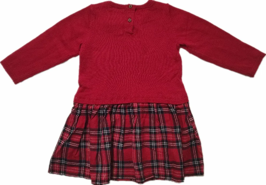 
Knitted Top Checks Woven Hem & Bow Kids Baby Clothes Baby Dress Baby Knitwear 