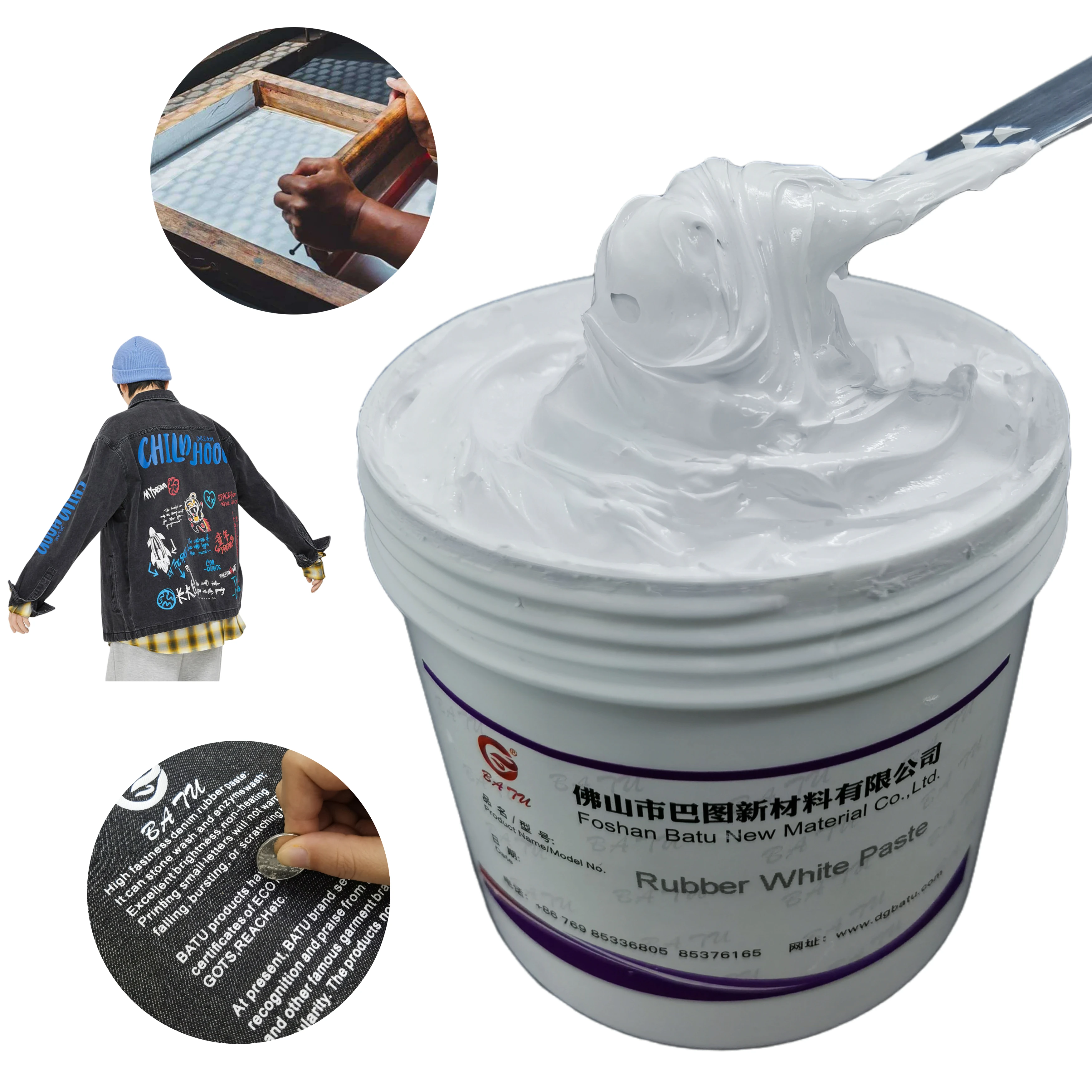 Good coverage denim rubber paste water based white paste for silkscreen printing