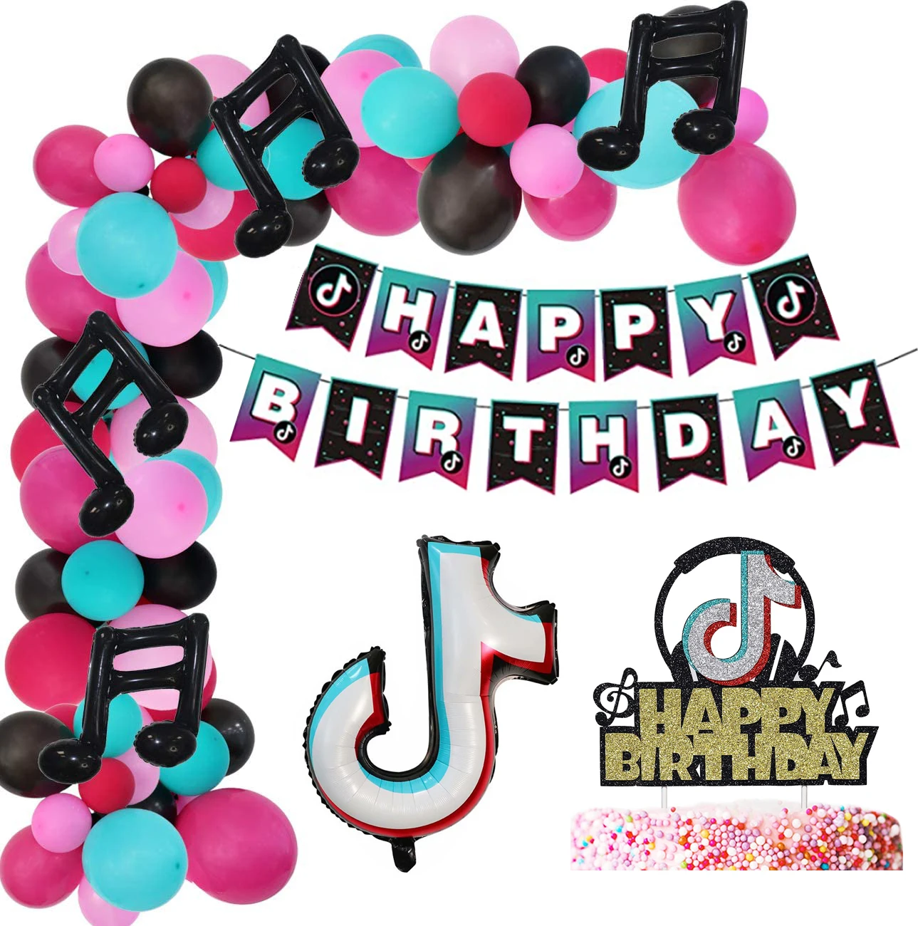 
Hot Sale Party Theme Decoration Musical Note Flag Banner Cake Card Insert Sign Happy Birthday Balloon Set 