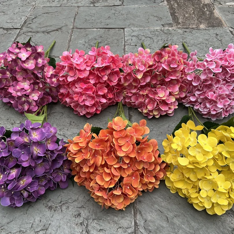 Real Touch Hydrangea Wedding Decoration 3d Hydrangea Flower Large Size 5 Heads Big Artificial Flowers Faux Latex Hydrangea