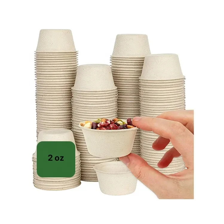 TS Custom 1oz 2oz 3oz 4oz Biodegradable Sugarcane Fiber Bagasse Pulp Paper Sauce Cup Disposable 2 4 5 oz 30ml 60ml With Lids