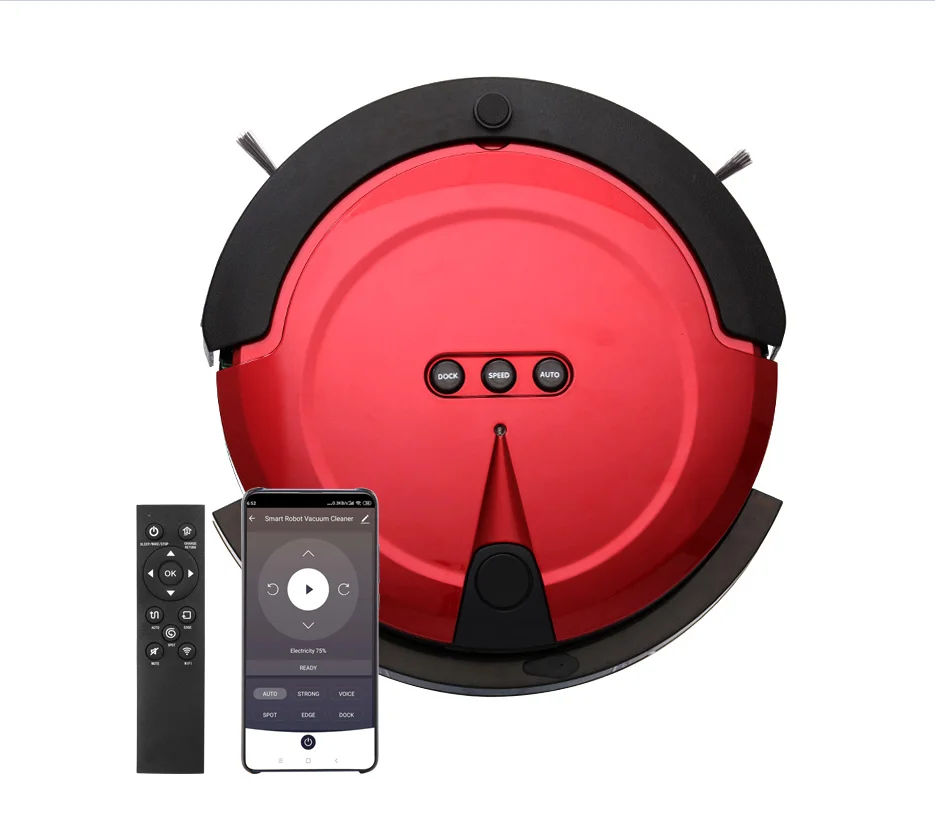 KRV208 Red Silver Black 1000Pa Strong Suction Recharge Station Remote Controller Vacuum Cleaner Robot With Water Tank