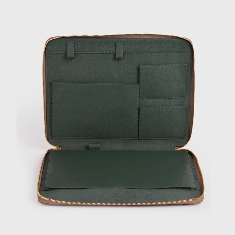
Zip around closure leather folders tech cable and notebook organizer case travel portfolio folder padfolio 