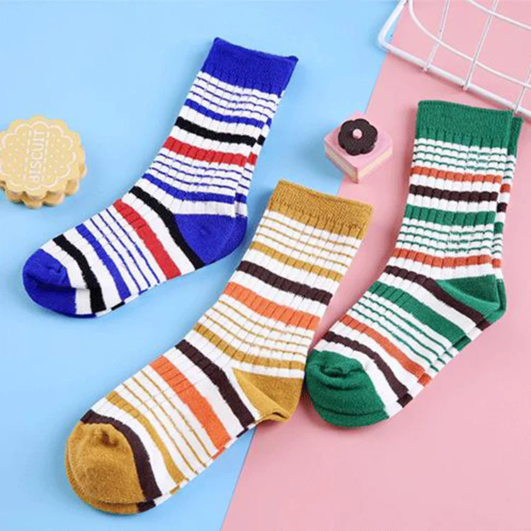 Toddler Girl Boy Child Socks High Quality Striped 100% Cotton Custom Kids Socks