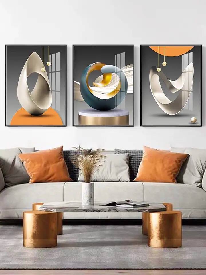 Eco-Friendly Material 3d crystal porcelain decorative painting  Hot Sale Wall Art 3 Panels decorative painting wall art