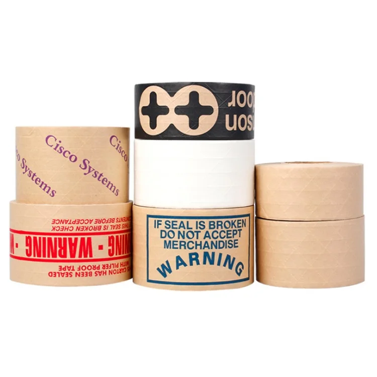 custom printed packaging with logo fiberglass gummed tape eco-friendly water activated reinforced kraft paper tape