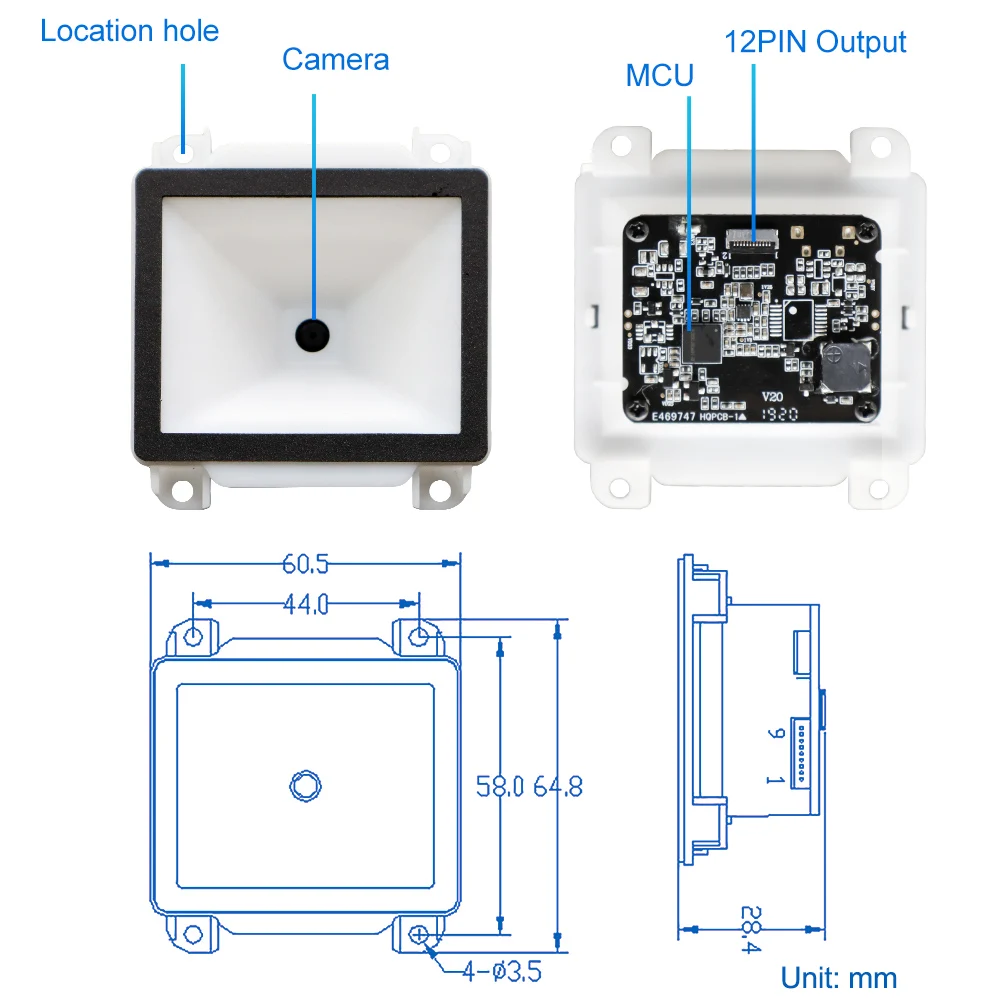 Fast Reading Qr Code Scanner Module Embedded Wall Mounted 1D 2D Barcode Scanner for Parking Payment Machine