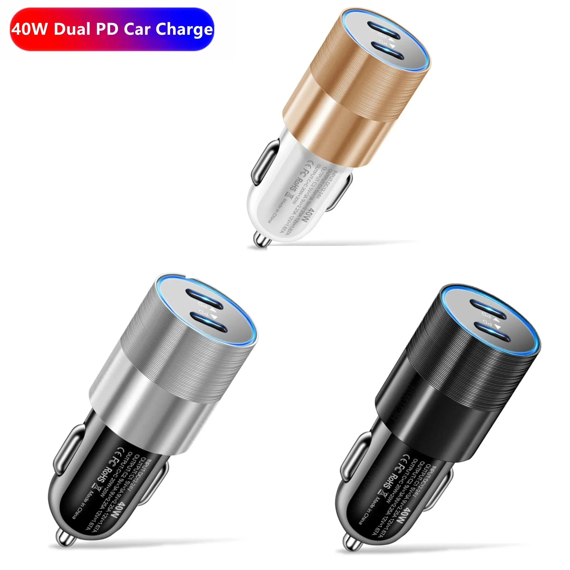 68W Dual USB Type C Car Charger Metal Auto PD Charger Adapter Fast Charging USB C Charger For CellPhone in Car For iPhone 13 12