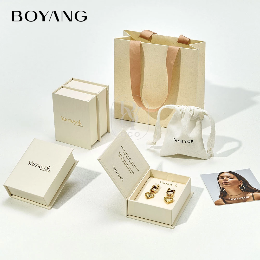 Custom Logo Printed Recyclable Book Style Paper Ring Earring Necklace Packaging Jewelry Boxes with Pouch
