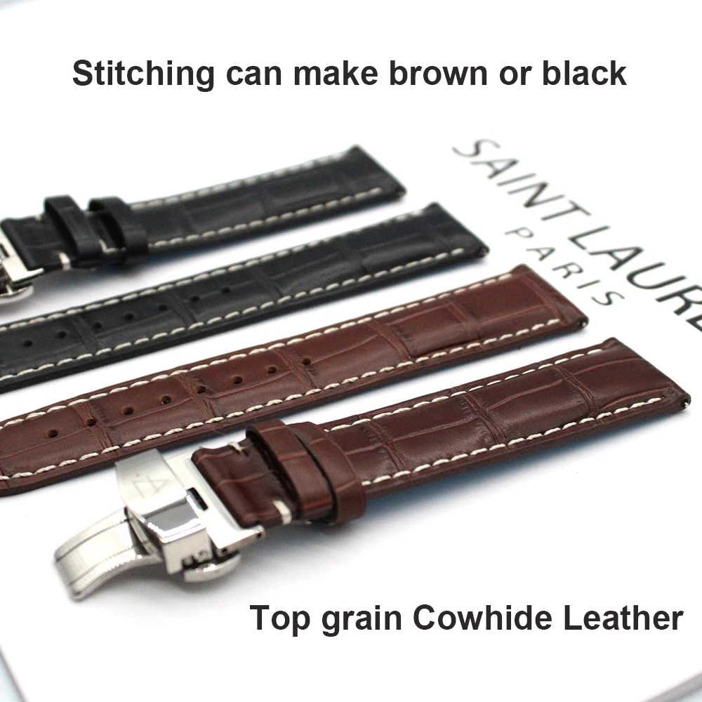 Top Quality Alligator Genuine Leather Watch Strap Brown Black 20mm 22mm Stainless Steel Desployment Clasp Crocodile Watch Bands