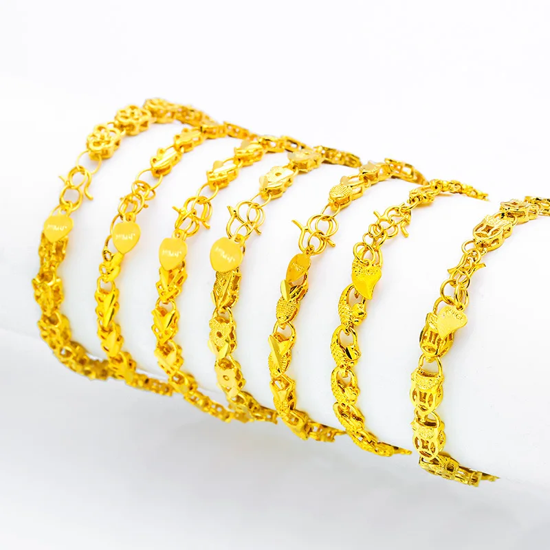 High quality 24K copper gold bracelet button watch 24K gold chain creative hollow jewelry for women