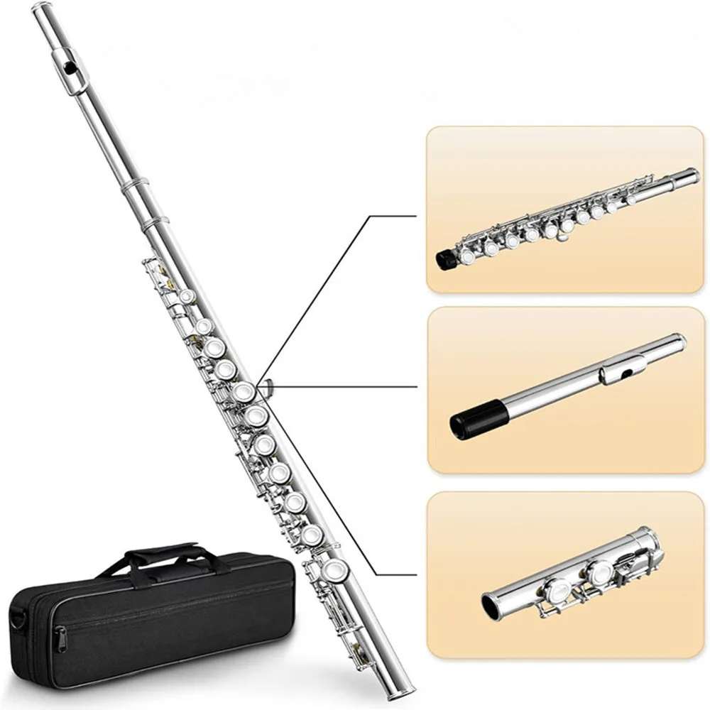 Wholesale C Tone Flute 16 Keys Closed Hole Silver Plated Copper Material Multicolor Music Instruments Flute