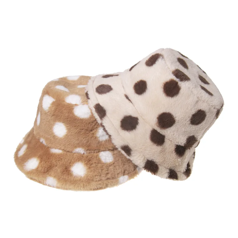 Autumn/Winter Ins Style Black And White Color Polka Dot Travel Plush Warm Shopping Basin Hat Fisherman Hat