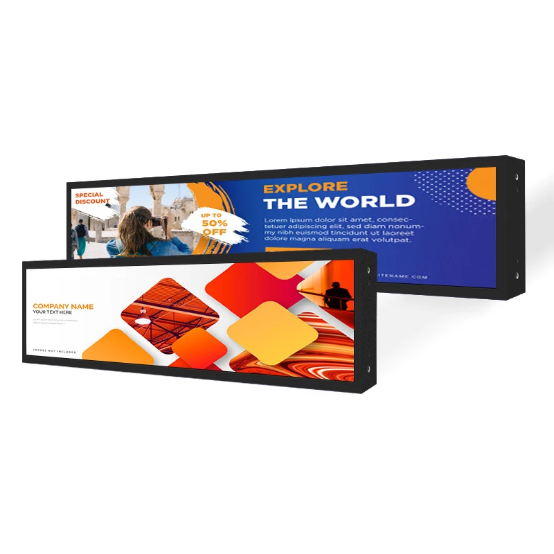 Customized Size Stretched Bar LCD Digital Advertising Display Screen Board for Supermarket