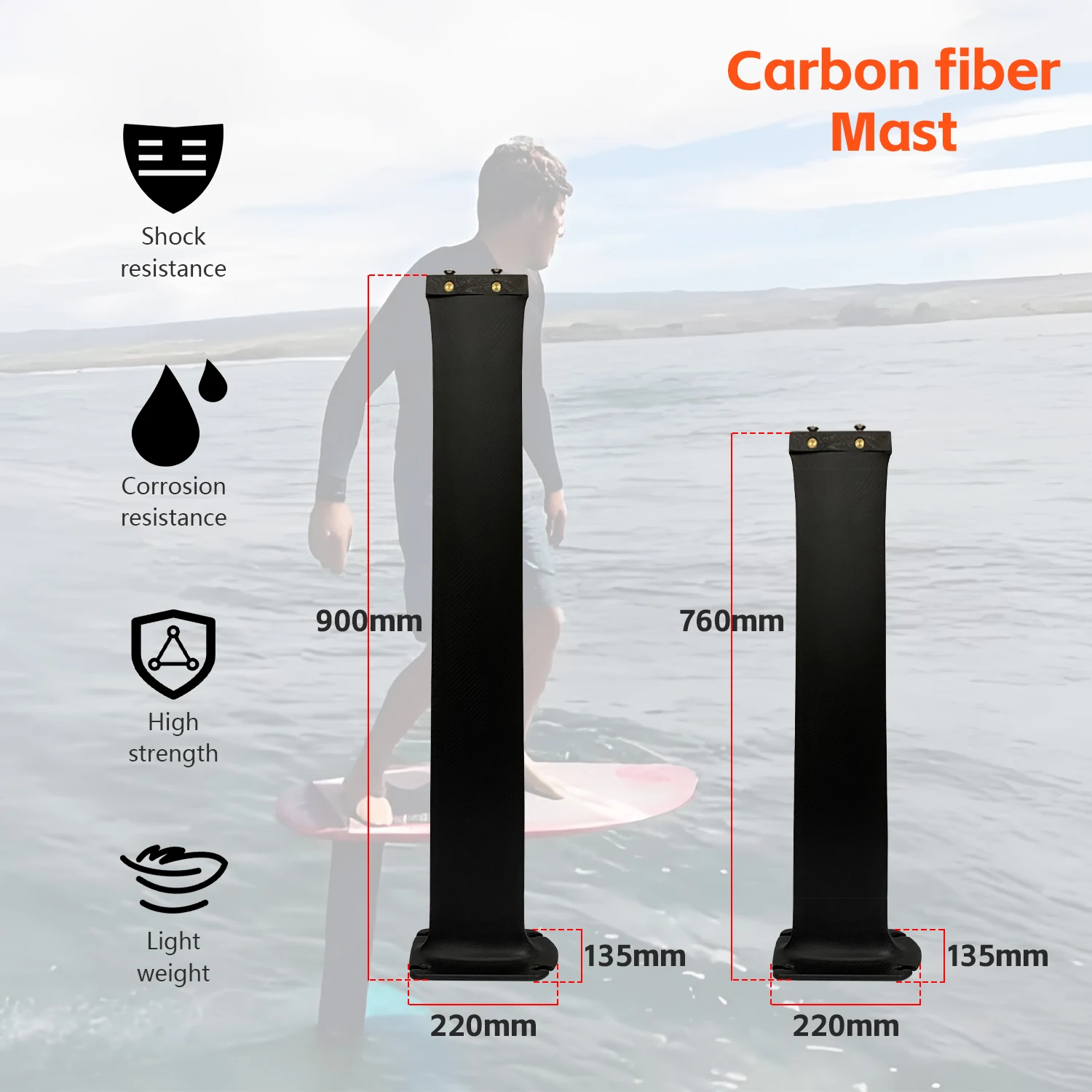 High-End 76cm 90cm Full Carbon Fiber SUP Foil Downwind Wingfoil Unisex Topplate High Modulus HM Carbon Surfing  Hydrofoil Mast