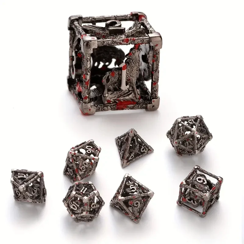 Hollow Metal Dice DND RPG Role Playing Engraved with Eagle, Snake, Wolf, Ideal for Dungeons & Dragons, Cthulhu, Tabletop Games