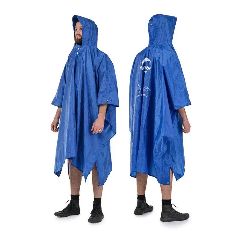 High Quality PU Coated Polyester Multifunction Blue Resistance Rain Poncho Durable Emergency Raincoat  for Hiking and Camping