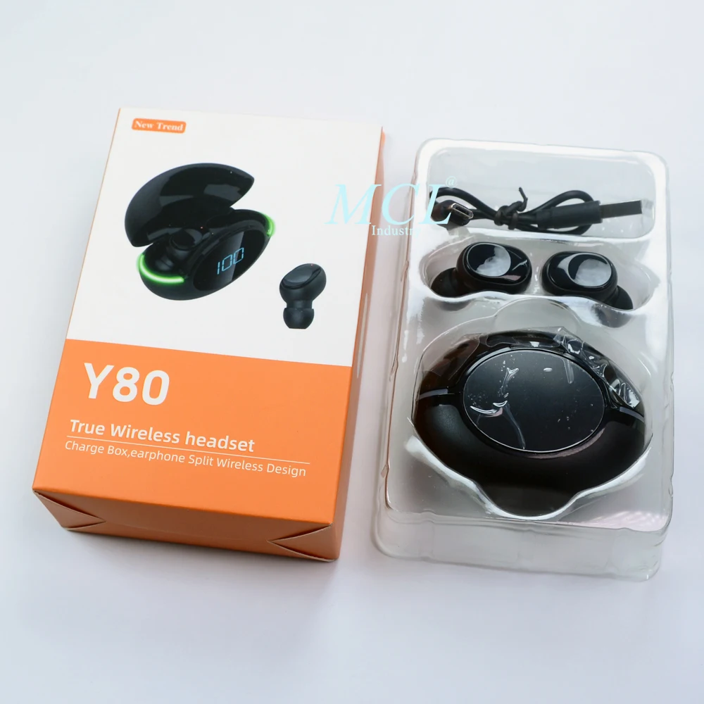 New Tws y80 Touch Earbuds Handsfree Wireless Headsets Led Sports Noise Cancelling Headphones Gaming in-earEarphones Auriculares