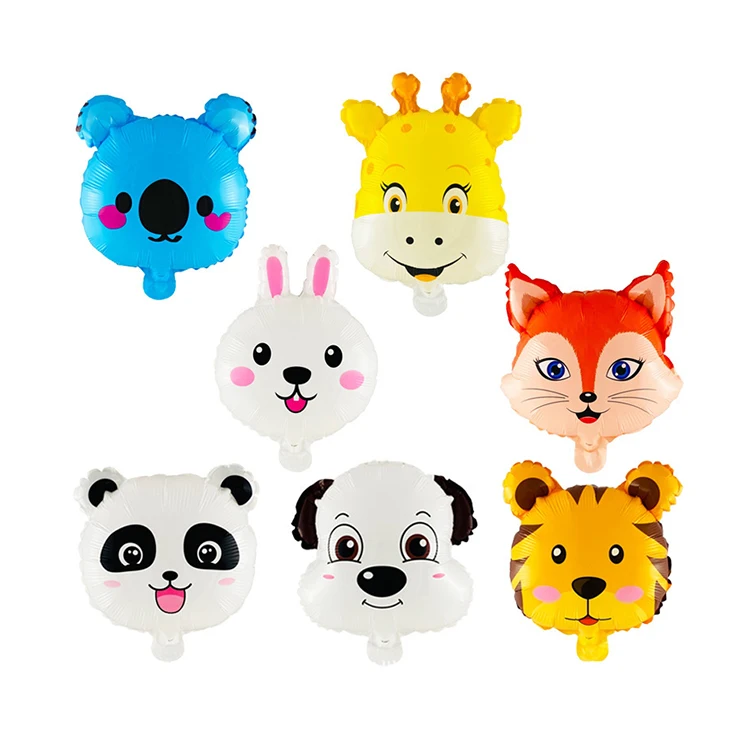 12 Inch Cartoon Jungle Animal Head Series Aluminum Foil Balloon Baby Birthday Decoration Party Rabbit Fox Panda Dog Balloon