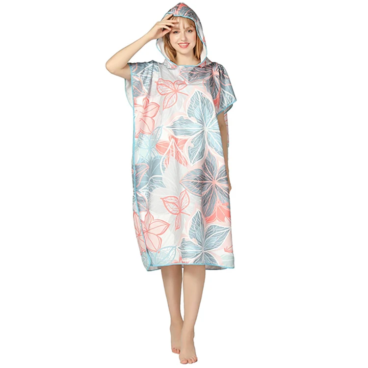 Непродуваемое Пляжное Пончо из микрофибры с капюшоном