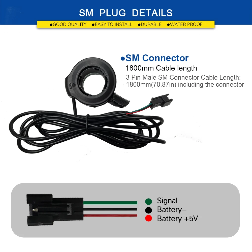 Electric Scooter Bicycle 130X Thumb Throttle ebike 3 Pin Waterproof SM Connector