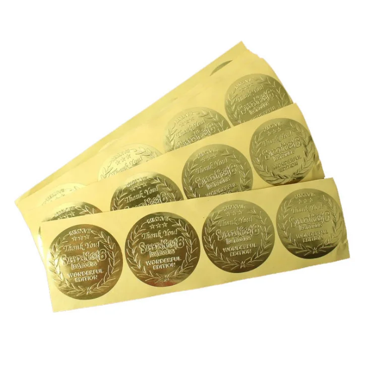 Custom Waterproof Plastic Self Adhesive PVC Gold Foil Embossed Round Sticker Label For Packing