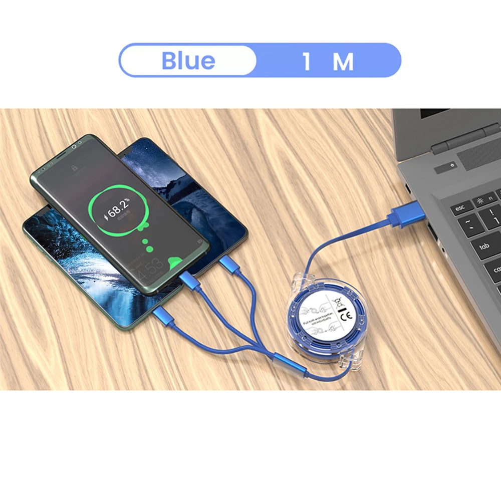 Multi USB Retractable Charging Cable 3 in 1 Multiple Charger Cord Adapter Connector with Type C/Micro USB