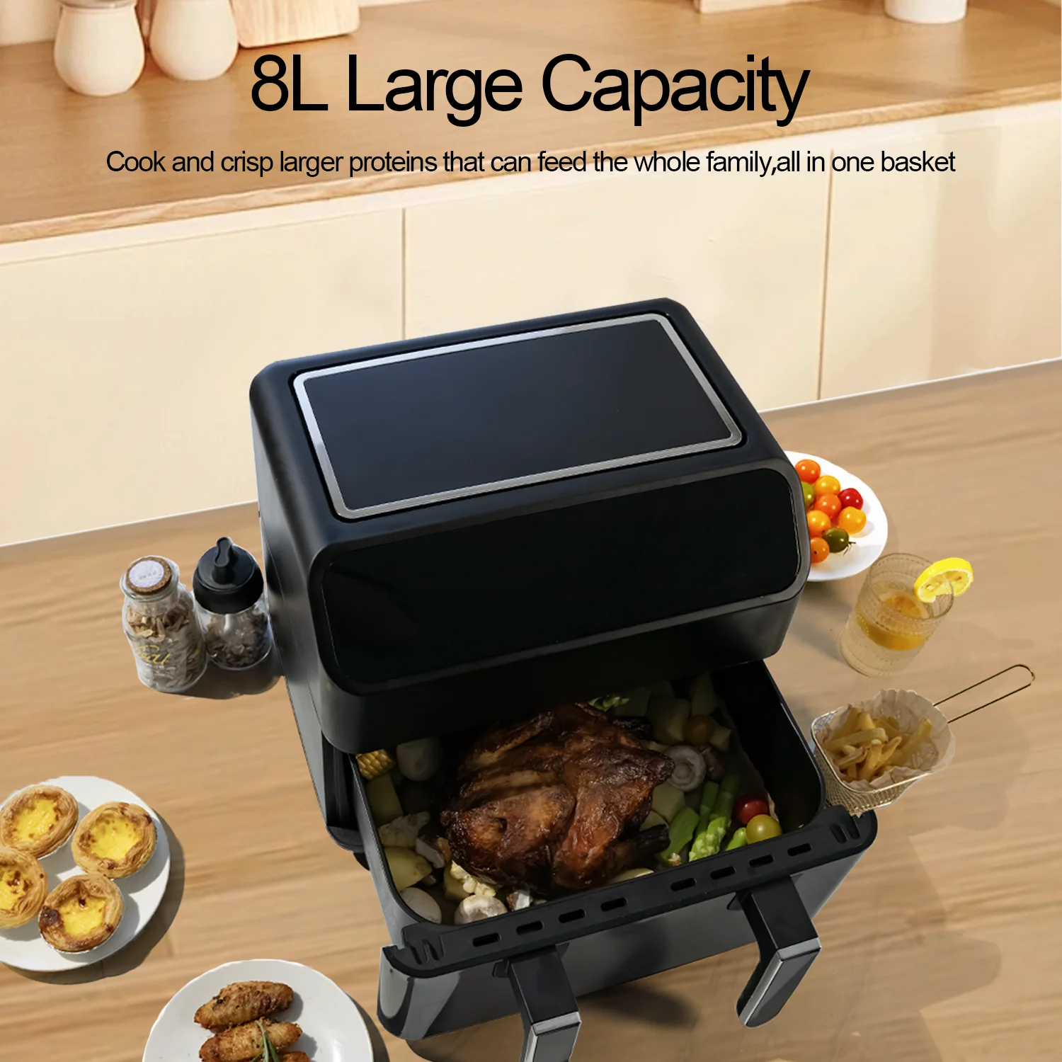 High Quality 8L/7.6Q Multi-functional Electric Oil Free Kitchen Appliances Digital Smart Cooker Dual Basket Air Fryer oven
