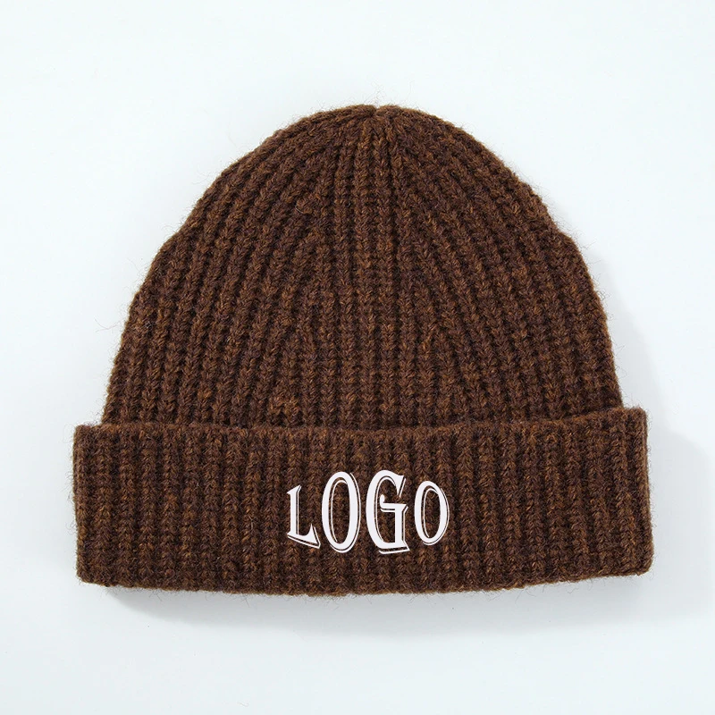 Custom Unisex Knitted Hat With Embroidery Logo Solid Trendy Beanies Popular Warm Hat For Men And Women With Customized Logo