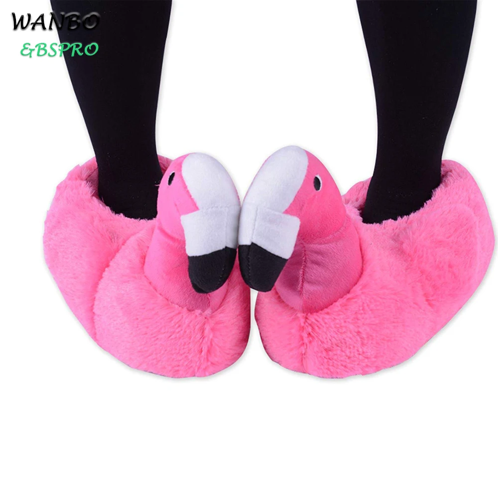 
BSPRO #CHPS0305 pink flamingo customized plush animal type slipper indoor use 