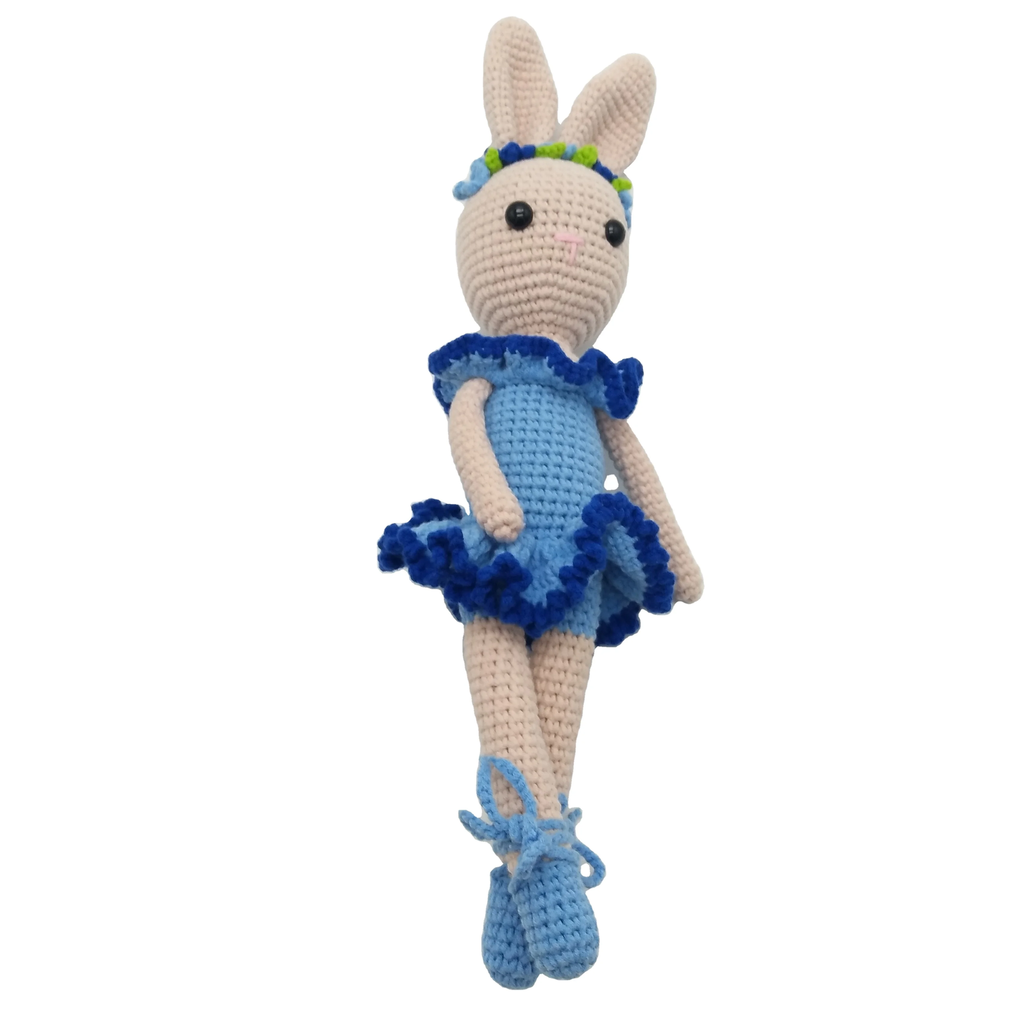 Kawaii Handmade Crochet Ballerina Bunny Rabbit Cute Stuffed Animals Plush Toys Baby Ballerina Bunny Doll Easter Decoration