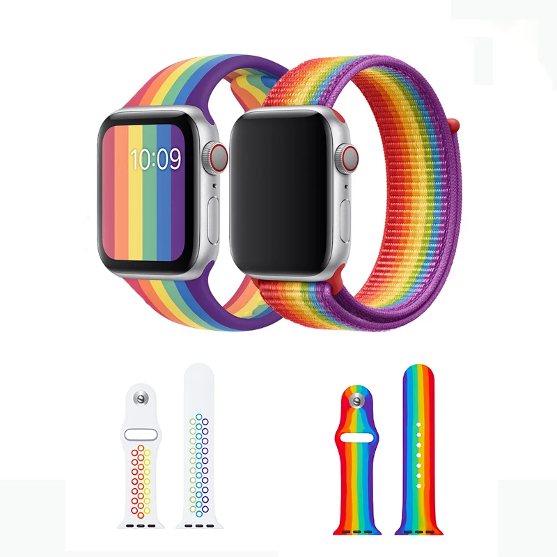  Подходит для наручных часов iwatch серии и Двухцветный силиконовый чехол 1/2/3/4/5 поколения нейлоновая Радужная Милан спортивный ремешок