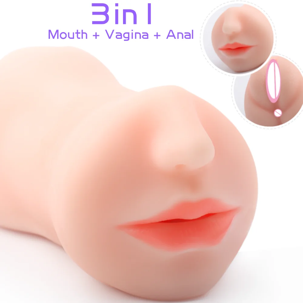 in 1 artificial pussy Mouth Vagina Anal realistic pocket pussy deep throat sex toys for men