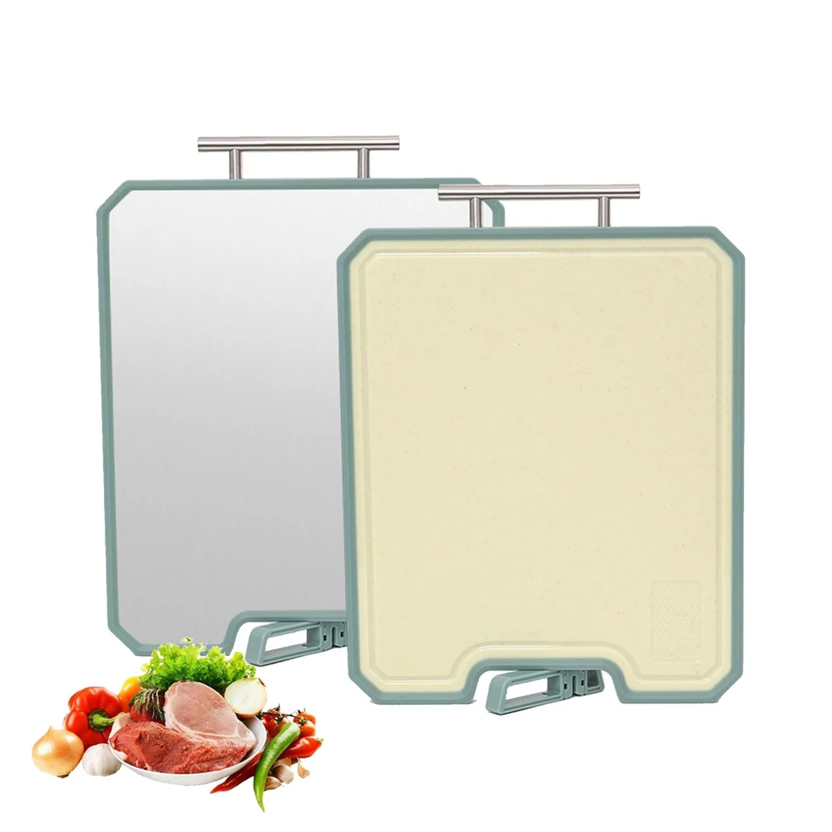 Non Slip Plastic Chopping Board 201 Stainless Steel Cutting Boards Double Sided Cutting Board with Self Stand Handle for Kitchen