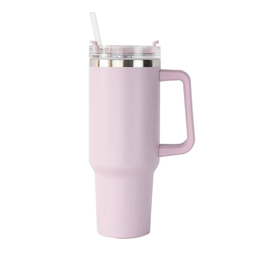 40 oz double wall vacuum insulated stainless steel 40oz tumbler with handle straw lid powdered coated wholesale bulk