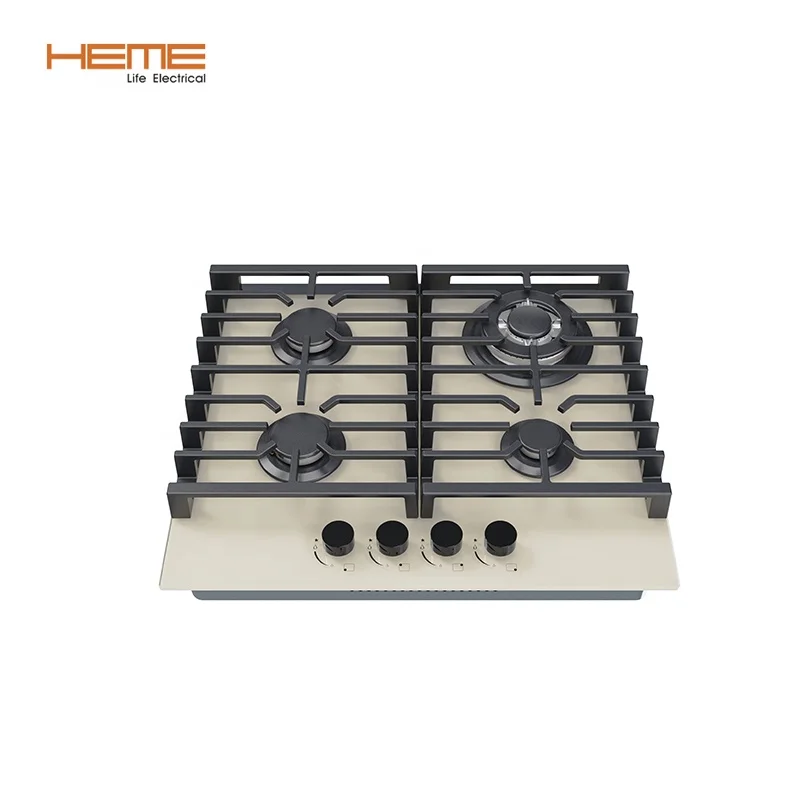 Built in Gas Cooktop Manufacturer Glass Panel 4 Burner Gaz hob For Kitchen Cooking