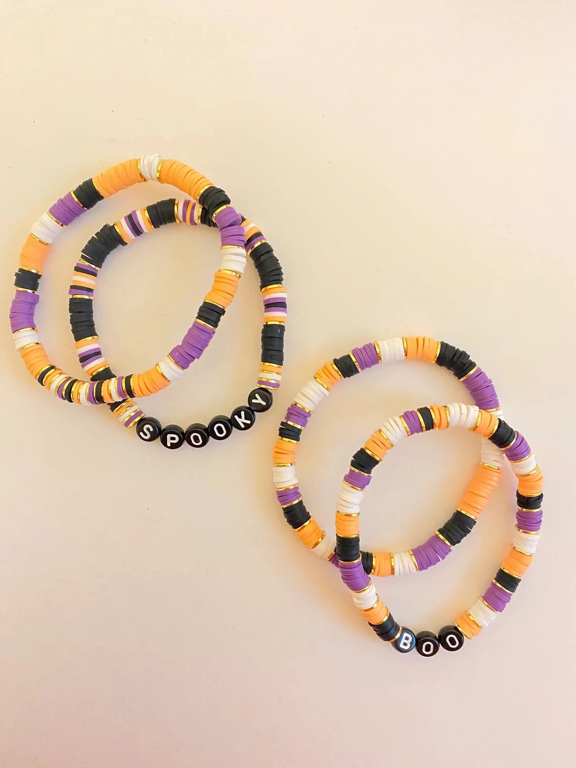 Halloween Bracelet Polymer Clay Boo Disc Bracelet Custom Name Stack Bracelet gift