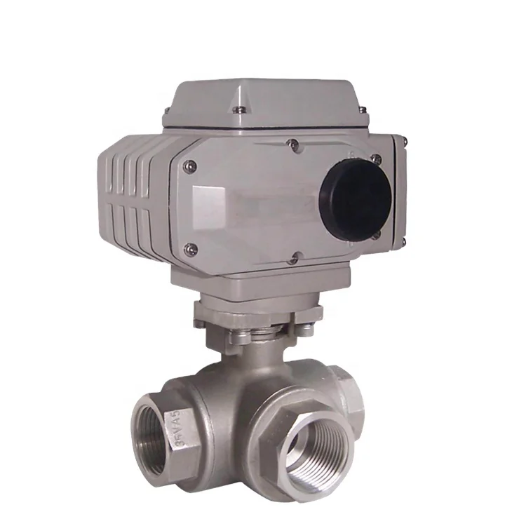 Stainless steel Dn25 220V motorised operated trunnion mounted 3 way ball valve