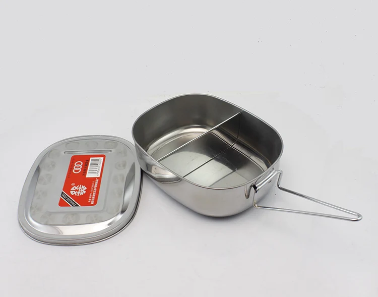 Single layer square stainless steel lunch box with partition lunch box