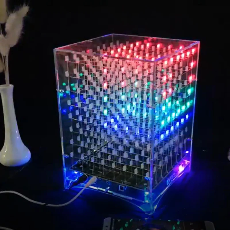 Colorful Light Cubes DIY Kit 8X8X8 WIFI Mobile Phone APP Change Word 888 LED Flashing Smart Electronic Production Parts Gift 3D