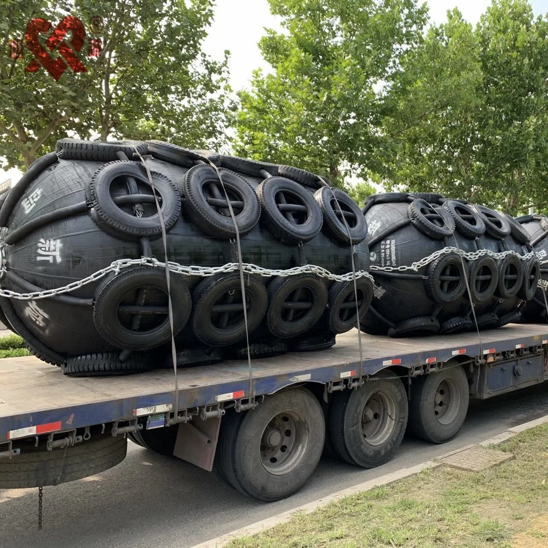 Yokohama type 2x3.5m pneumatic rubber ship bumper fender with chain and tire net
