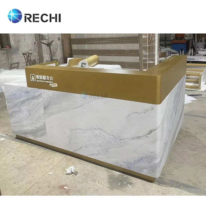 RECHI дизайн витрины для магазина роскошная стойка обслуживания клиентов кассовый стол со световым логотипом