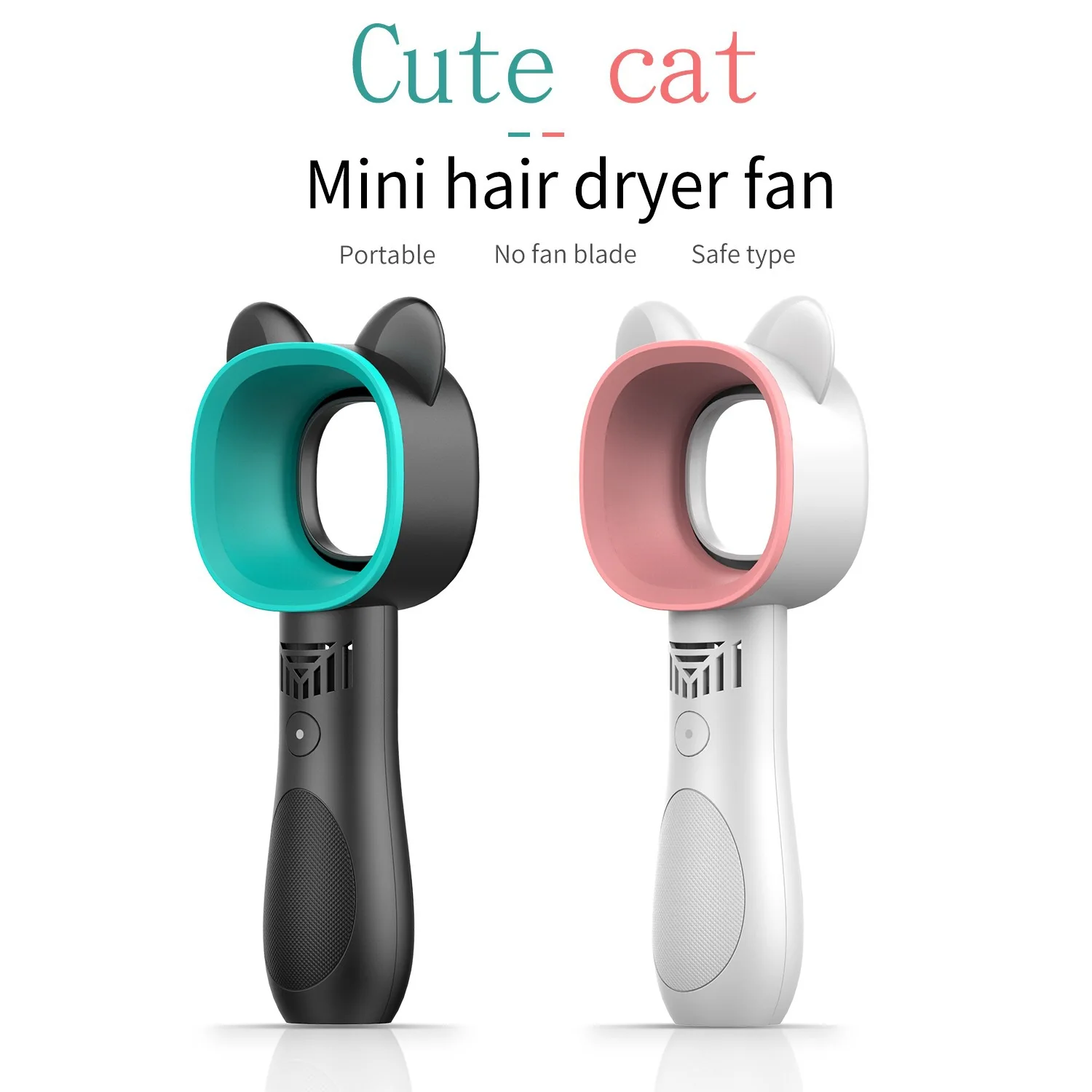 New Desgin Cat Ear Portable Mini Safety Handheld Bladeless Fan USB Electric Rechargeable 3 Levels Bladeless Fan