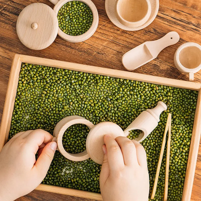 Montessori Wooden Sensory Tray Educational DIY Kitchen Toys for Kindergarten Unisex Wooden Teaching Aids and Tools for Kids