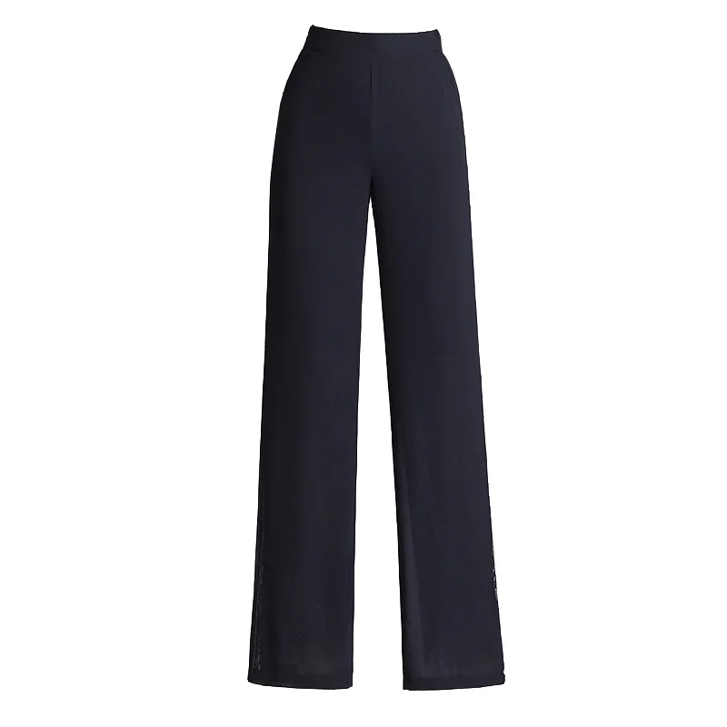 
Fashion High-waisted Elastic Waist Slacks Double Chiffon Women Pants With Split 