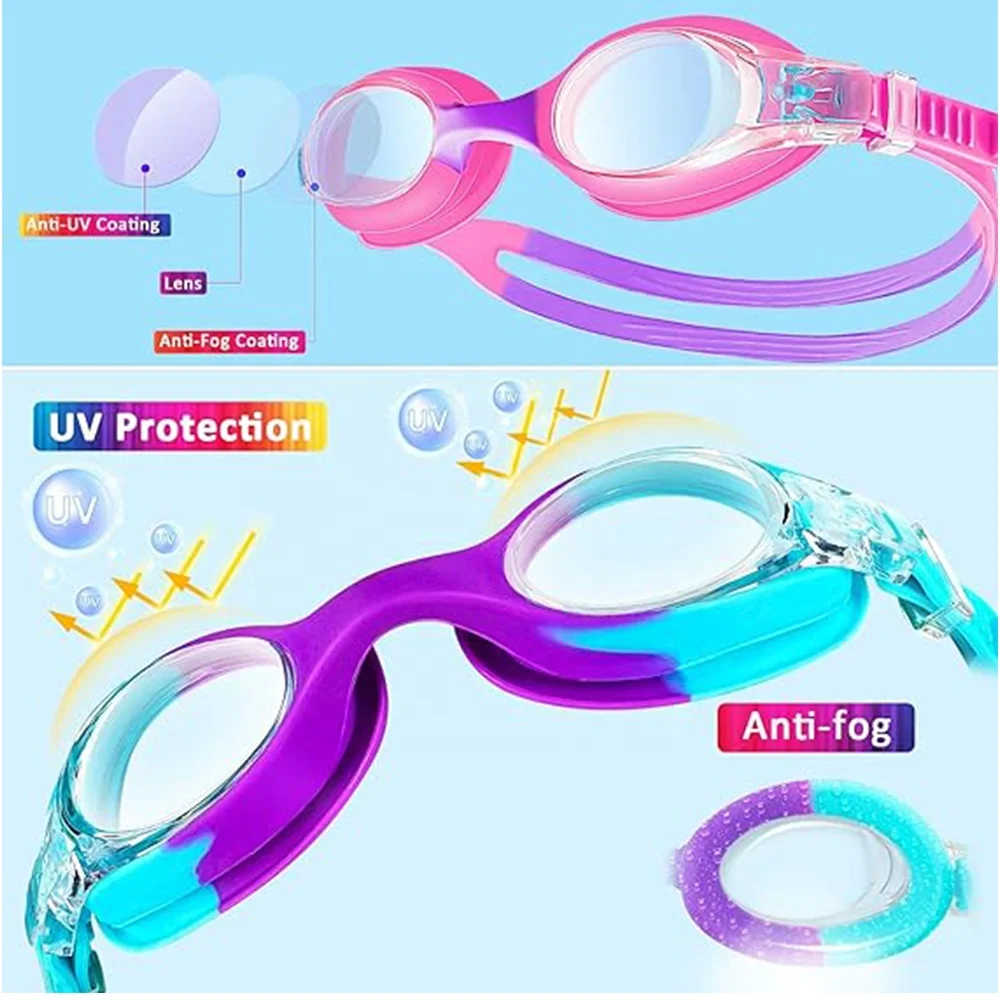 Kids Swimming Goggles, Toddler Swim Goggles No Leaking Anti Fog UV Protection for Boys Girls 3-12 years old