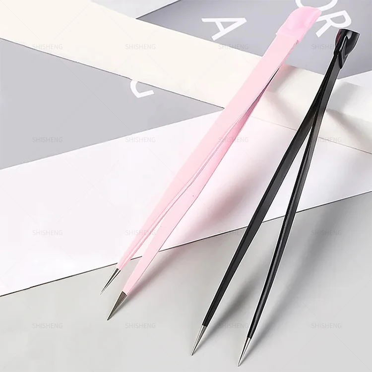 SHI SHENG Nail Tweezers with Silicone Pressing Head for 3D Sticker Rhinestones Picker Stainless Steel Tweezers Manicure Tool