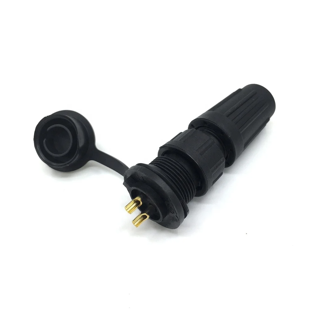 IP68 Waterproof Plastic Panel Mount Socket 12v 2 pin electric plug